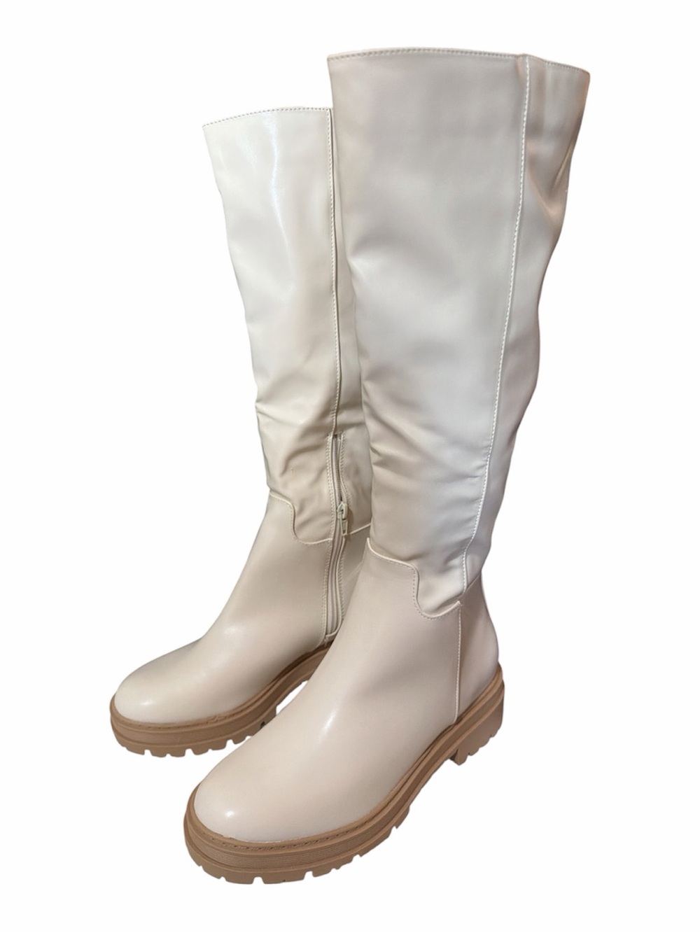 Women's Cream Color Block Herl Boots with Side Zip